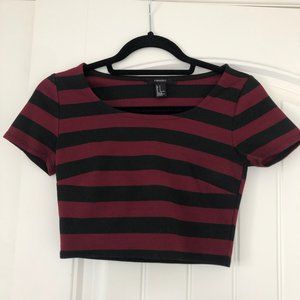 Burgundy and Black Stripe Crop Top